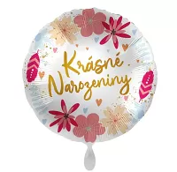 Fóliový balónik Krásne narodeniny kvetinový CZ 43cm