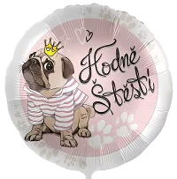 Foliový balónik Veľa šťastia - Mopsík CZ - 43cm