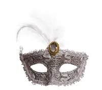 Biela karnevalová škraboška s perím