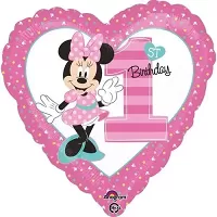 Fóliový balónik srdca 1st birthday Minnie 45 cm