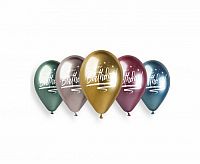 Latexové chrómové balóniky Happy Birthday 33 cm - 5 ks