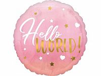 Fóliový balónik Kruh - Ahoj svete! ružový 43cm