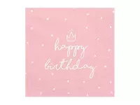 Papierové párty obrúsky Happy Birthday ružové 20 ks