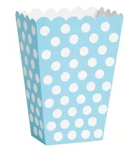 Krabica na popcorn svetlo modrá s bielymi bodkami 8ks