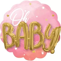 Fóliový balónik ružový Oh baby s 3D nápisom 76cm
