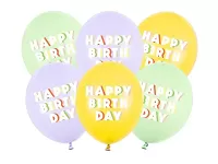 Latexové balóniky pastelové dúhové Happy Birthday 30cm - 6ks