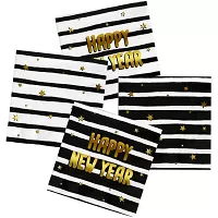Papierové obrúsky čiernobiele pruhované Happy New Year